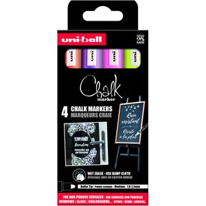 Uni - Chalk Marker PWE-5M, set of 4 markers - orange, pink, lilac&yellow (401578)