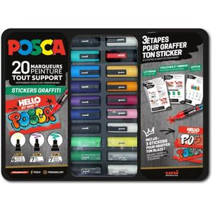 Posca paintmarkers, metalen doos van 20 stuks, assorti, ontwerp Stickers Graffiti