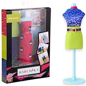 BANDAI 40412 Harumika Fashion Design voor kinderen - Craft Your Eigen Catwalk Looks met deze Creative Kit-Single Torso Set-'Neon Beast'-stijl bevat herbruikbare Mannequin, stof en accessoires