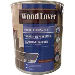 Wood Lover Parketvernis 2 in 1 - Duurzame bescherming hout binnen - waterbasis- Antiek Grijs - 2,50 L