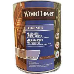 Wood Lover Parket Satin 5Lt - kleurloze krasvaste parketvernis voor houten vloeren en trappen - solventbasis