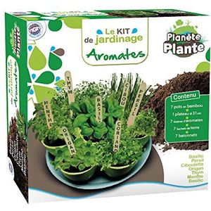 PLANETE PLANTE - 7 Biologisch afbreekbare Potten en Aromatische Zaden om te Planten op een Plateau - Tuinier Kit - 170032 - Bamboe - Tuin - Natuur - Plant - Bloemen - Spel voor Kinderen - Vanaf 4 jaar