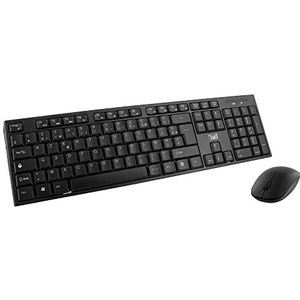 T'NB Draadloos radiofrequentie toetsenbord en muis, Frans AZERTY-toetsenbord, compact, comfortabel en stil, multimedia-sneltoetsen, muis met hoge autonomie, stille klikken, Windows/Linux - zwart