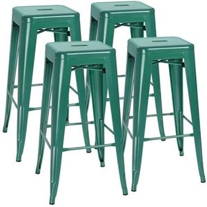 Barkruk Ergonomische barkrukset van 4, 30 inch hoge metalen barkrukken, binnen buiten moderne stapelbare industriële stoelen Thuis (Color : Green-)