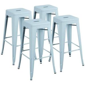 Barkruk Ergonomische barkrukset van 4, 30 inch hoge metalen barkrukken, binnen buiten moderne stapelbare industriële stoelen Thuis (Color : Blue-)