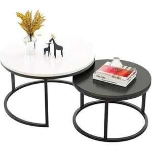 Bijzettafels Moderne salontafel, 2-delige bijzettafels met MDF-materiaal for woonkamer (wit + zwart) Lees Kamer