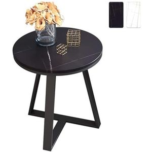 Bijzettafels Kleine ronde salontafel met zwart metalen frame, rond salontafel, woondecoratie, blad van gesinterd steen Kantoor (Color : Black Top)