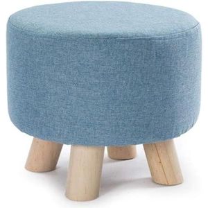 Voetenbank Ronde kruk Houten ondersteuning Multifunctioneel gestoffeerd voetenbankje Ottomaanse stoel Stoffen hoes Afneembare linnen hoes (oranje) Blauw) Comfortabel