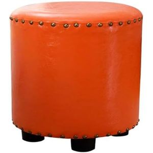 Voetenbank Premium kwaliteit cirkel houten ondersteuning gestoffeerde voetenbank poef stoel kruk hoes 4 poten en lederen uitstraling (oranje) Comfortabel