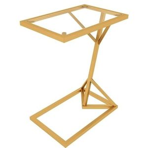 Bijzettafels Eettafel aan de zijkant, eenvoudige hoeksalontafel, bovenbedbureau, smeedijzeren frame met blad van gehard glas, for balkonslaapkamer Strak en eenvoudig (Color : Gold)
