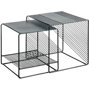 Bijzettafels Metalen bank bijzet-/bijzettafels 2-delige vierkante salontafel Vrijetijdstafels for woonkamer, kantoor, zwart Strak en eenvoudig
