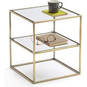 Bijzettafels Modern vierkant salontafel aan de zijkant, nachtkastje for woonkamer, slaapkamer, goudkleurig metalen frame/blad van gehard glas Strak en eenvoudig (Color : Gold)