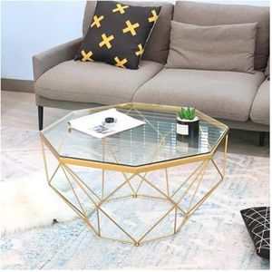 Bijzettafels Bijzettafel Banktafel Salontafel Helder glas gehard blad for woonkamer met stabiele metalen voet Strak en eenvoudig (Color : Gold, Size : 77x45cm)