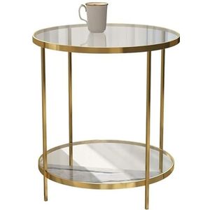 Bijzettafels Moderne ronde koffie-accenttafel, 2-laags glazen cocktailbijzettafel, woonkamermeubilair, roestvrijstalen poten/goud Werkruimte