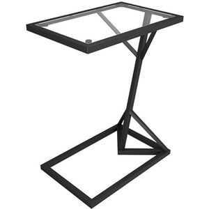Bijzettafels Eettafel aan de zijkant, eenvoudige hoeksalontafel, bovenbedbureau, smeedijzeren frame met blad van gehard glas, for balkonslaapkamer Werkruimte (Color : Noir)