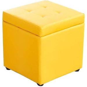 Voetenbank Zachte bank vierkante houten ondersteuning multifunctionele gestoffeerde voetenbank poef stoel kruk opslag en verwijderbaar leer (geel) Ingang