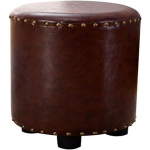 Voetenbank Premium kwaliteit cirkel houten ondersteuning gestoffeerde voetenbank poef stoelkruk hoes lederen uiterlijk (bruin) Lounge