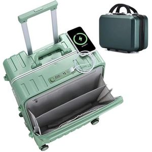 Bagage Handbagagekoffers met wielen met USB-oplaadpoort Veilig Tsa-slot en bidonhouder Bagage Harde koffers Rollend (Color : Green, Size : 22inch)