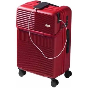 Bagage Handbagage Koffers met grote capaciteit en USB-oplaadpoort Tsa-combinatieslot Stille universele wielbagage Rollend (Color : Red, Size : 26 * 41 * 64CM)