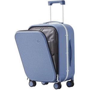 Bagage Handbagage Koffers met wielen Voorvak Ontwerpbagage for reizen, zaken, draagbare koffers Verstelbare hendel Schokbestendig (Color : Blue, Size : 18 inch)