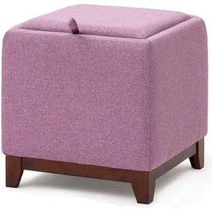 Voetenbank Vierkante houten ondersteuning gestoffeerde voetenbank poef poef stoel bankkruk stof verwijderbare linnen hoes opbergruimte (roze) Lounge