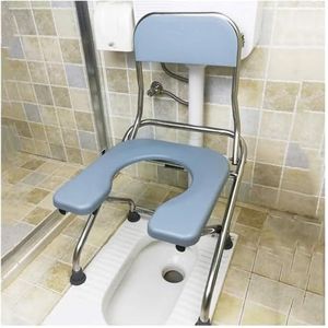Toiletstoel Opvouwbare Obesitas Nachtkastje Draagbare Toiletbril Douchebank Met Antislip Beenkussen Rugleuning for Volwassenen, Handicap Badkamer veiligheid