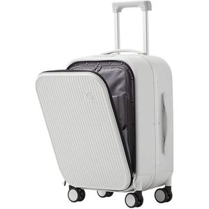 Koffer Handbagage Koffers met wielen Voorvak Ontwerpbagage for reizen, zaken, draagbare koffers Verstelbare hendel Duurzaam (Color : Blanc, Size : 18 inch)