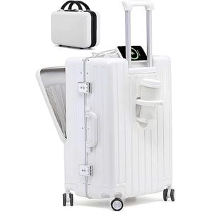Koffer Handbagagekoffers met wielen met USB-oplaadpoort Veilig Tsa-slot en bidonhouder Bagage Harde koffers Duurzaam (Color : Blanc, Size : 20inch)