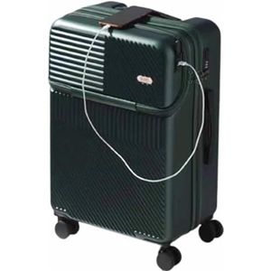 Koffer Handbagage Koffers met grote capaciteit en USB-oplaadpoort Tsa-combinatieslot Stille universele wielbagage Duurzaam (Color : Green, Size : 26 * 41 * 64CM)