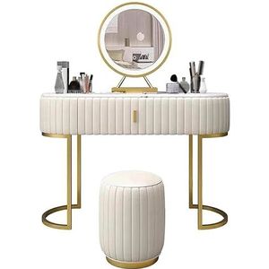 Ijdelheden Prachtige Vanities Dames Vanity Bureau Touchscreen Led Spiegel Kaptafel 1 Schuiflade met Make-up Kruk Vanity Slaapkamer (Color : Blanc, Size : 100CM)