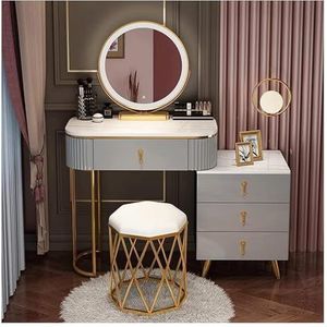 Kaptafel Prachtige Vanities Vanity Table Set Mode Nachtkastje met Kasten en 3 Laden Vanity Desk 3 Kleuren Touchscreen Thuis (Color : Without Stool, Size : 100CM)