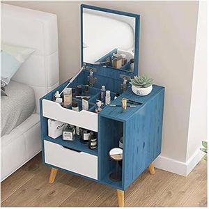 Kaptafel Prachtig nachtkastje 2 in 1 nachtkastje en make-upijdelheid met spiegel nachtkastje met lade nachtkastje slaapkamer Thuis (Color : Blue, Size : 45x39x54/92cm)