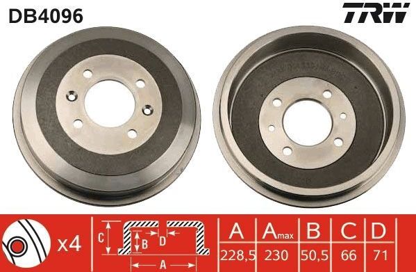 TRW Remtrommel PEUGEOT,CITROËN DB4096 424724,91509908,95600003