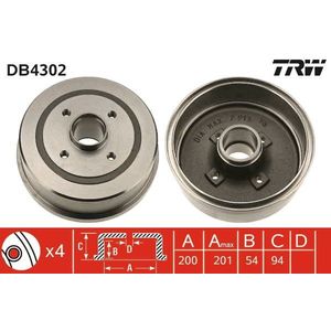TRW Remtrommel OPEL,VAUXHALL DB4302 9004417,9156697,9196290 418001