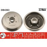 TRW - Remtrommel - RENAULT DB4363 - 8200276843 - Achteras - 4 Gaten - 203 mm