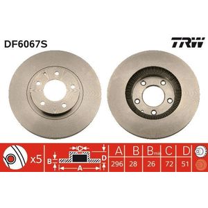 Remschijf TRW DF6067S voorkant, geventileerd, 1 Stuk