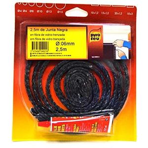 pyrofeu Pyro Vuurvaste afdichting 6 mm x 2,5 m + lijmbuis, vinylvezel, zwart