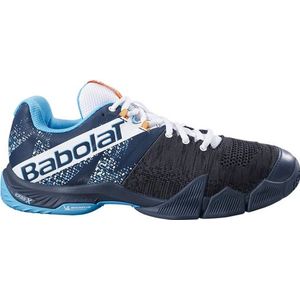 Babolat Movea Padel schoenen voor heren, ondersteuning en demping, 2 sterke riemen, ademende Ortholite-zool, Frans merk, grijs/Scuba blauw, 44 EU L, Grijs/Scuba Blauw, 44 EU