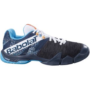 Babolat Movea Padel schoenen voor heren, ondersteuning en demping, 2 sterke riemen, ademende Ortholite-zool, Frans merk, grijs/Scuba blauw, 46 EU L, Grijs/Scuba Blauw, 46 EU
