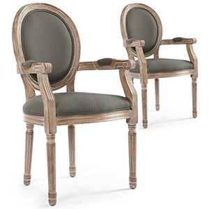 Menzzo Set van 2 stoelen met medaillon Louis XVI Cosy stof grijs