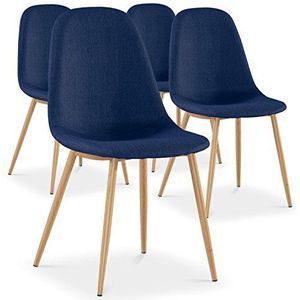 Mennzo Gao Set van 4 stoffen Scandinavische stoelen, blauw, 45 x 55 x 87 cm