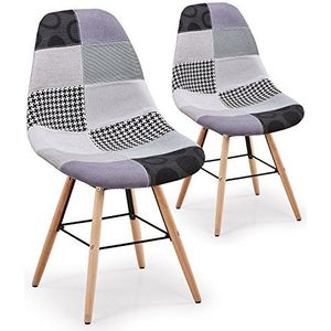 Menzzo Lisa Patchwork 2 stoelen, Scandinavisch, stof, grijs, 53 x 46 x 82 cm