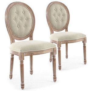 Menzzo Louis XVI stoelen, medaillon gevoerd, hout gepatineerd/beige, 51 x 51 x 72 cm, 2 stuks