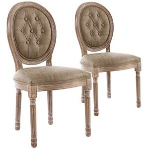 Menzzo 2 stoelen in medaillon-stijl, bekleed Louis Xvi, bekleed en hout, zwart gepatineerd, zilverkleurig & kunstleer 51 x 51 x 72 cm Bois Patiné & Simili Taupe