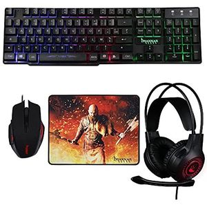 Konix Drakkar KX DK PACK 4 IN 1 ROGUE toetsenbord Inclusief muis USB AZERTY Frans Zwart