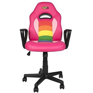 Konix Unik Junior stoel voor desktop PC Gaming - 15° helling - glad PU-leer - Regenboogpatroon - Roze