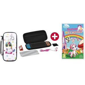 Konix Unik Pack gaming Starter Kit + Fantasy Friends Nintendo Switch, Switch Lite et Switch OLED - Housse - Boîtier jeux - Verre trempé - Écouteurs