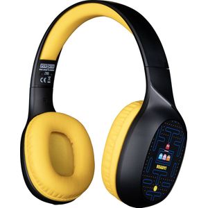 Konix Pac-Man Bluetooth 5.3 draadloze hoofdtelefoon voor smartphones en tablets, 30 uur batterijduur, 3,5 mm jack-kabel, zwart en geel