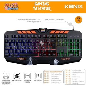 Konix Naruto Shippuden Gaming toetsenbord, bekabeld, AZERTY-membraan, anti-ghosting, 1,7 m kabel, Naruto en Sasuke motief
