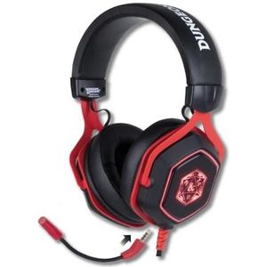 Konix Dungeons & Dragons D20 Universele bekabelde gaming-headset, 50 mm luidspreker, geïntegreerde microfoon, 2 m kabel, zwart en rood
